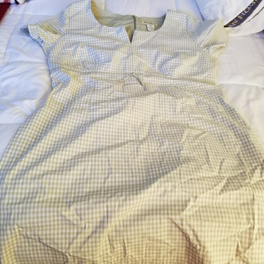 Eddie Bauer pale green and while gingham dress